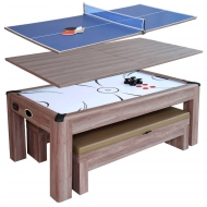 Driftwood 7-ft Air Hockey Table Combo Set w/Benches
